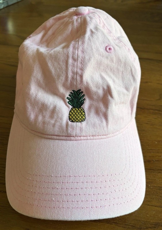 Women’s Pink Cotton Ball Cap Hat Embroidered Pineapple Adjustable Metal Clip New