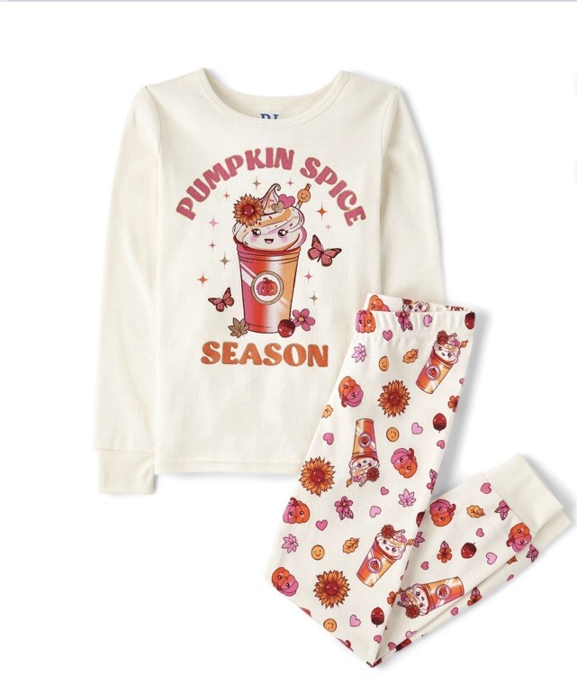 The Children's Place Girls Pumpkin Spice Long Sleeve Cotton Pajamas Size 8 NWT