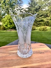 American Brilliant Period Cut Glass Vase 11.75” Sawtooth Rim Heavy 7.5 Lb