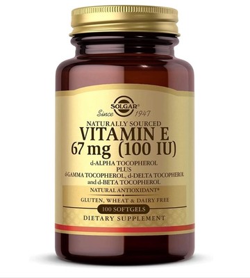 Solgar Naturally Sourced Vitamin E, 67mg (100 IU) 100 Softgels Ex 3/27