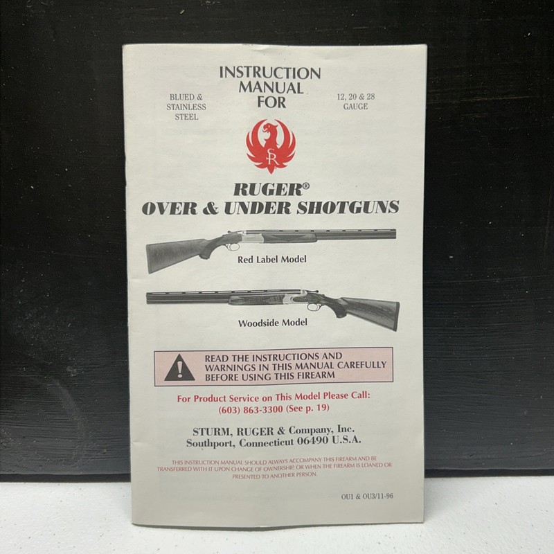 Ruger Over & Under Shotgun Instruction / Owners Manual  Red Label & Woodside