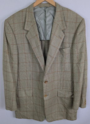 Hickey Freeman ''Bespoke'' Blazer Men's 44R Beige Houndstooth Unconstructed