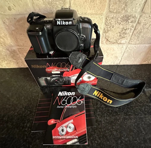 Nikon N6006 AF 35mm SLR FILM Camera Body Only w/ strap & box, untested, parts *