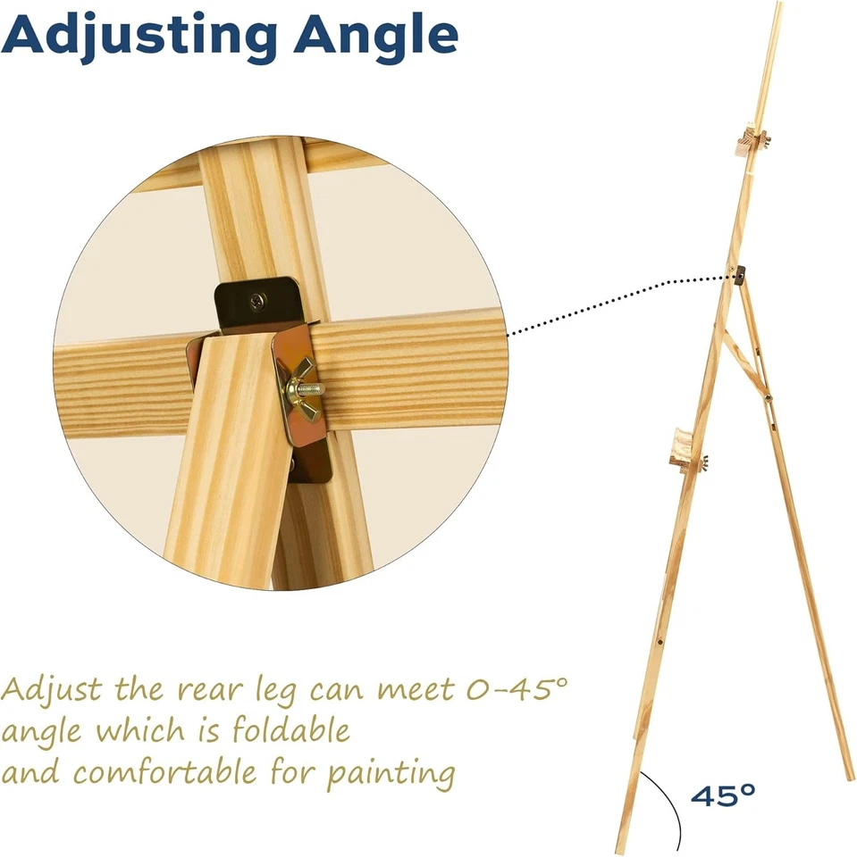 Finenolo 木制画架 45 英寸可调节高度折叠艺术画架绘画 — 第 3/4 张图片