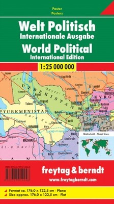 World Map Large Size, Flat in a Tube 1:25 000 000 by Freytag-Berndt SHEET MAP