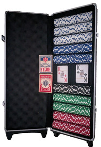 Clay Poker Chip Set with Rolling Wheels Aluminum Storage Travel Case 500 count