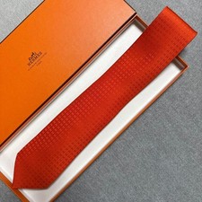 Hermes Orange Silk Tie H Pattern H Weave Unused 8cm x 151cm