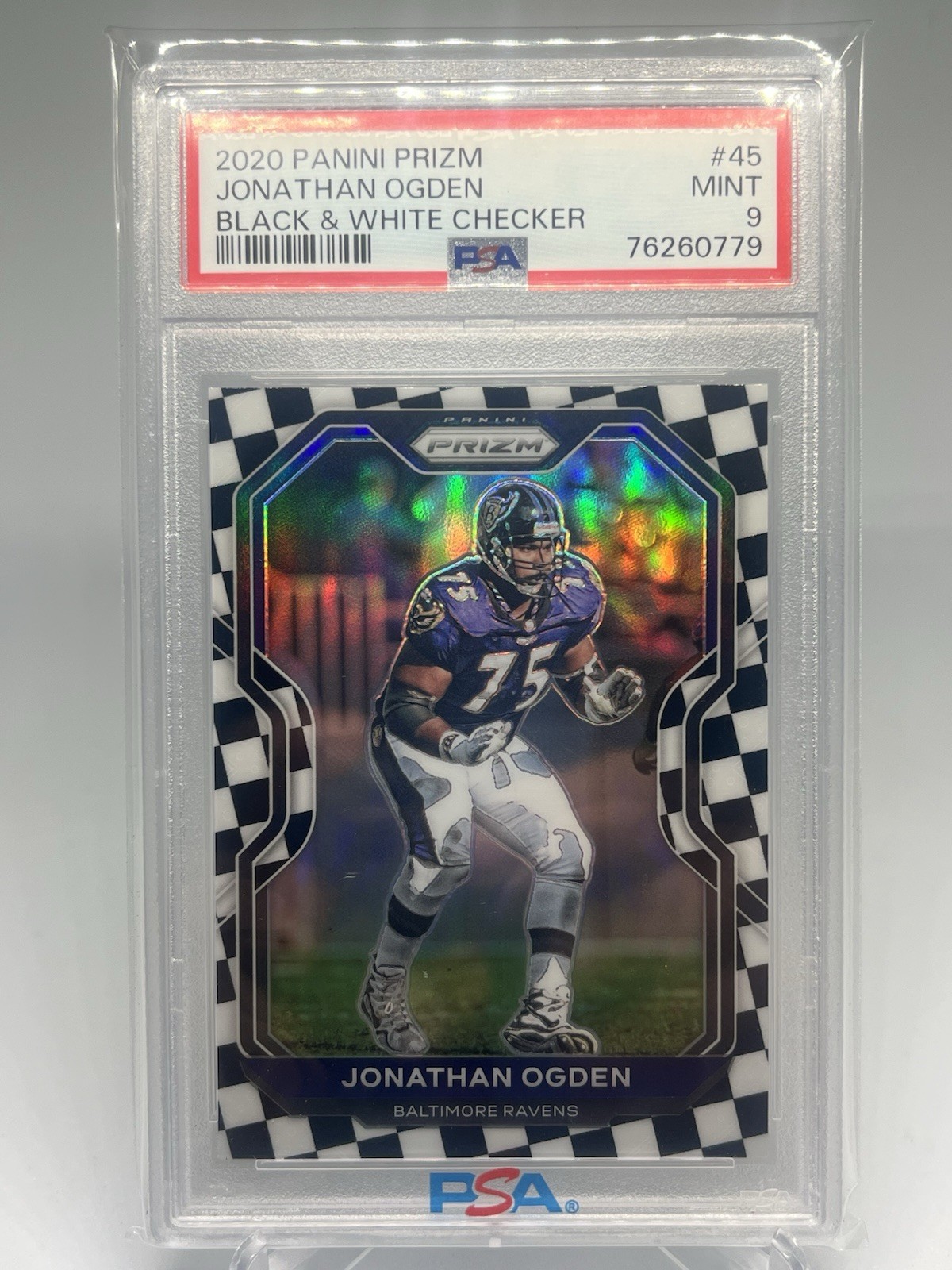 2020 NFL Panini Prizm Black & White Checkerboard Jonathan Ogden PSA 9 Ravens