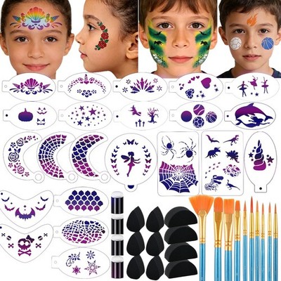 46 pcs Face Paint Stencils Kit,22 Pcs Reusable Facial Painting Multicolor 
