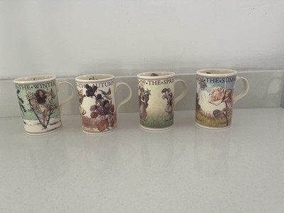 Vintage Queens & Wren Flower Fairies Becher Set x4 Frühling Sommer Herbst Winter 1997