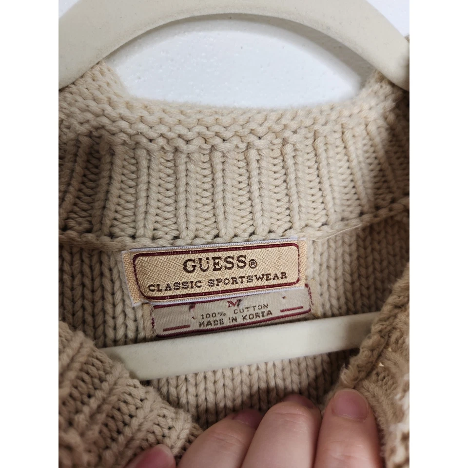 Vintage Guess Classic Sportswear Mock Neck Sweater Cotton Cream Tan Medium - Image 4 of 4