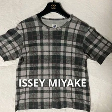 USED HAI ISSEY MIYAKE CHECK SHORT SLEEVE T-SHIRT GOOD