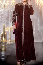 Pakistani Designer Velvet Gown Style Embroidered Suit Stitched 2PC Party Wear