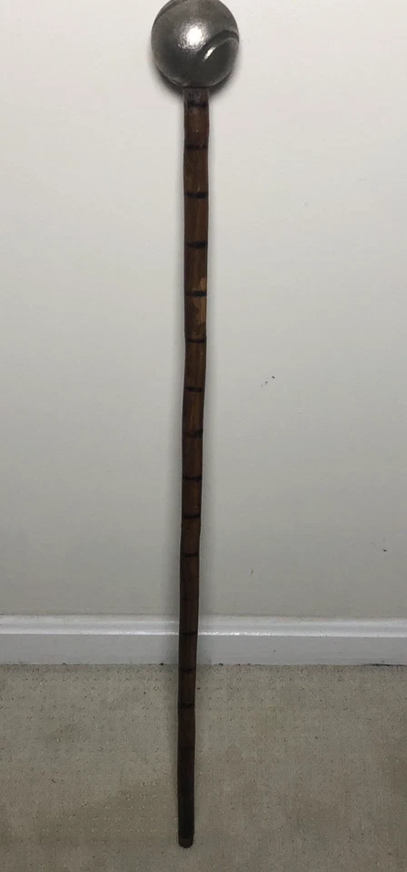 Bastón de bambú de colección con acento superior de béisbol de metal 33" **LEER** Foto 2 de 4