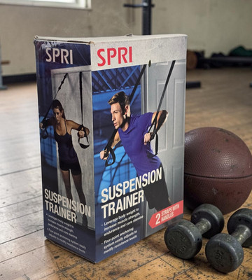 SPRI Gravity Suspension Trainer Comfort Grip With Four Point Safety Anchor Box
