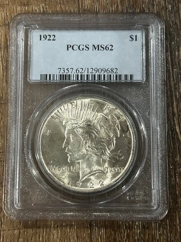 1922 PCGS MS 62 Peace Silver Dollar Coin, United States of America Silver $1