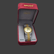 Vintage Gruen Precision 257 3W50 Day Date Men's Wrist Watch with Box