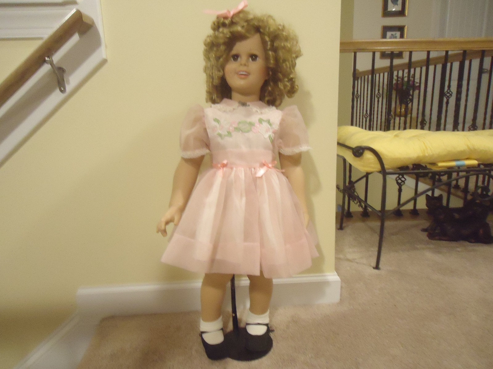 Shirley Temple 36" Tall Doll w/ Stand Pink Dress Danbury Min