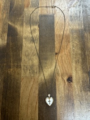 Vintage 16.5  1/20 12k GF Mother Of Pearl Heart Cross Locket Curb Chain Necklace