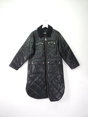 Barbour Neutron Steppmantel Gr. 10 tiefschwarz lang Kunstleder Parka Jacke