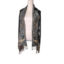 Paisley metallic blue, gold fringe shawl scarf, sarong bohemian GypsyGoth 