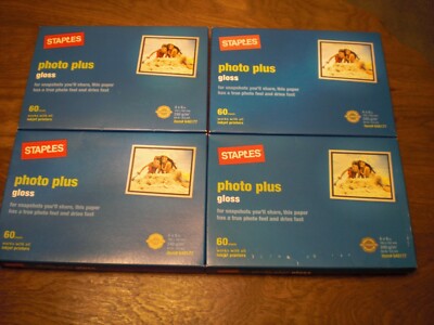 Lot 4 Staples Photo Plus Gloss Paper 4'' x 6'' Inkjet Printer Compatible, 60/pck