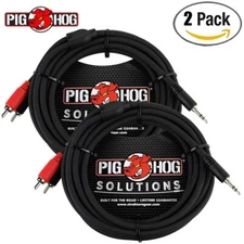 2-PACK Pig Hog PB-S3R10 10FT Stereo Breakout 3.5mm To Dual RCA Cable
