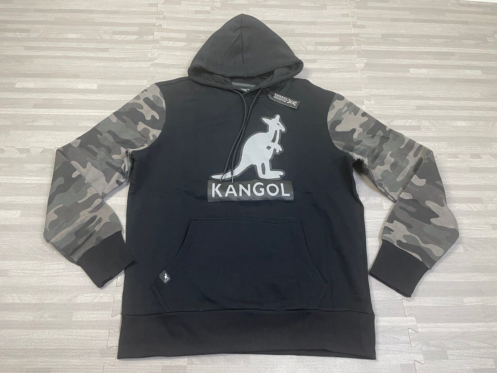 Kangol Born British Pullover Hoodie Sweatshirt Mens Large Black Camo Sleeve LS