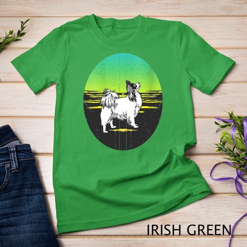 Camiseta para mujer Graphic 365 raza perro mariposa estilo puesta de sol retro unisex - Imagen 4 de 15