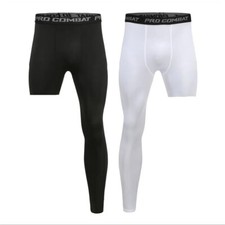 Men Compression Pants Base Layer Trousers Running Tight Sport Cropped One Leg US