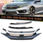 Front Bumper Grille Grill W/Chrome Eyelid Molding For 2016-18 Honda Civic Sedan