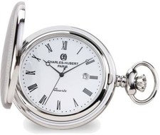 Charles Hubert Stainless Striped Case w/ Engraving Area Pocket Watch