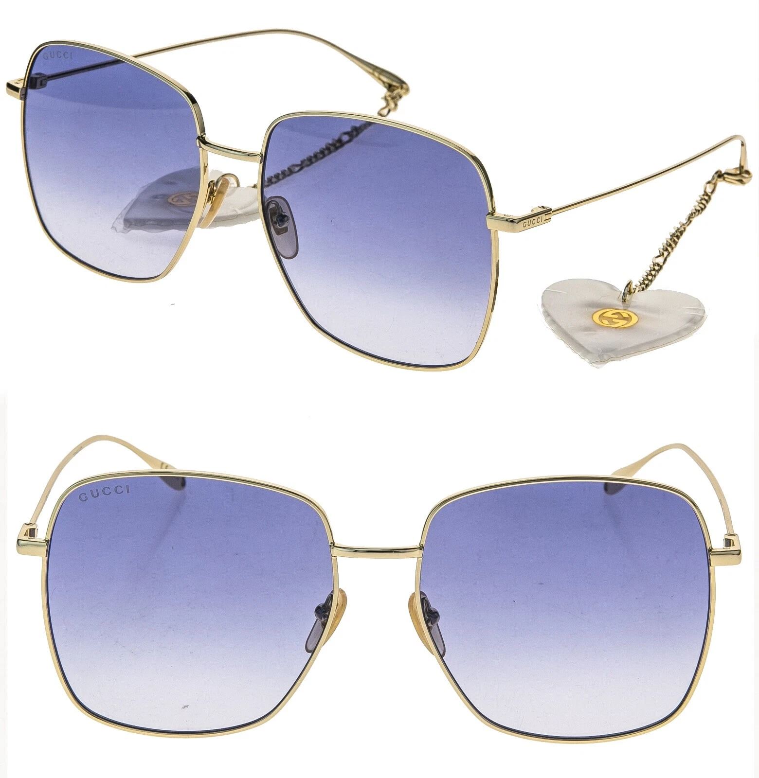 Occhiali da sole GUCCI GG1031S oro 1031 catena blu perle cuore ciondolo 004 metallo