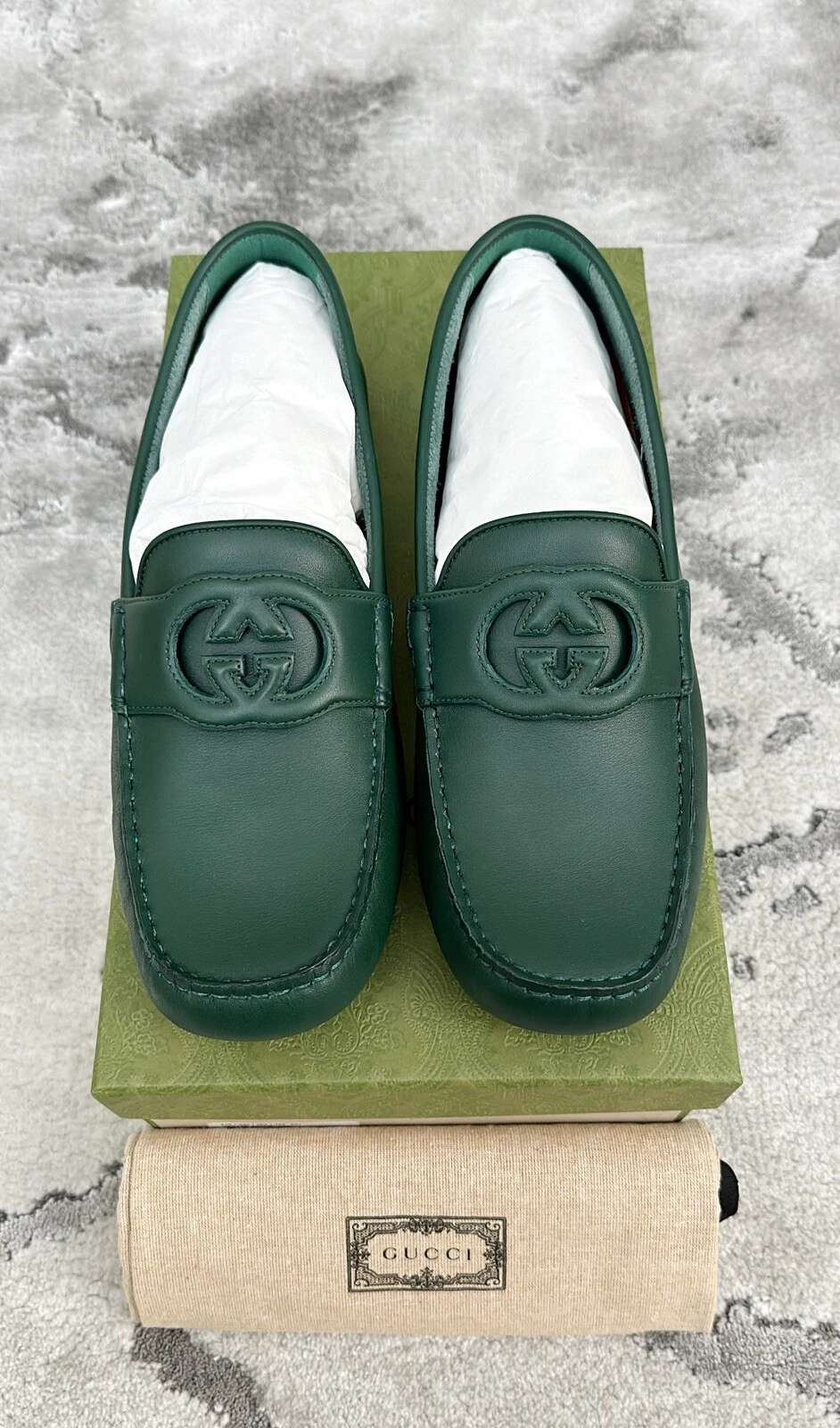 Massin homme authentique Gucci clou de girofle vert veau cuir souple US10,5 EU44 UK10