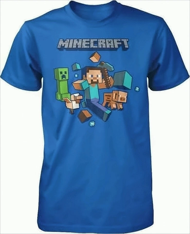 FASHION UK Minecraft Charakter Kinder T-Shirt 110/116 Blau Neu & OVP