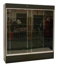 6 Foot Wide Black Wood Wall Display Showcase with LED Lights and Lock with Keys