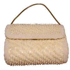 Vintage Stylecraft Miami Beaded Sequin Evening Hand Bag Purse White/Ivory 1960s