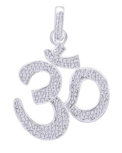 Authentic 10K Yellow Gold Plated Simulated Diamond Hdu Symbol OM Pendant Charm 1/2 Ct 25MM