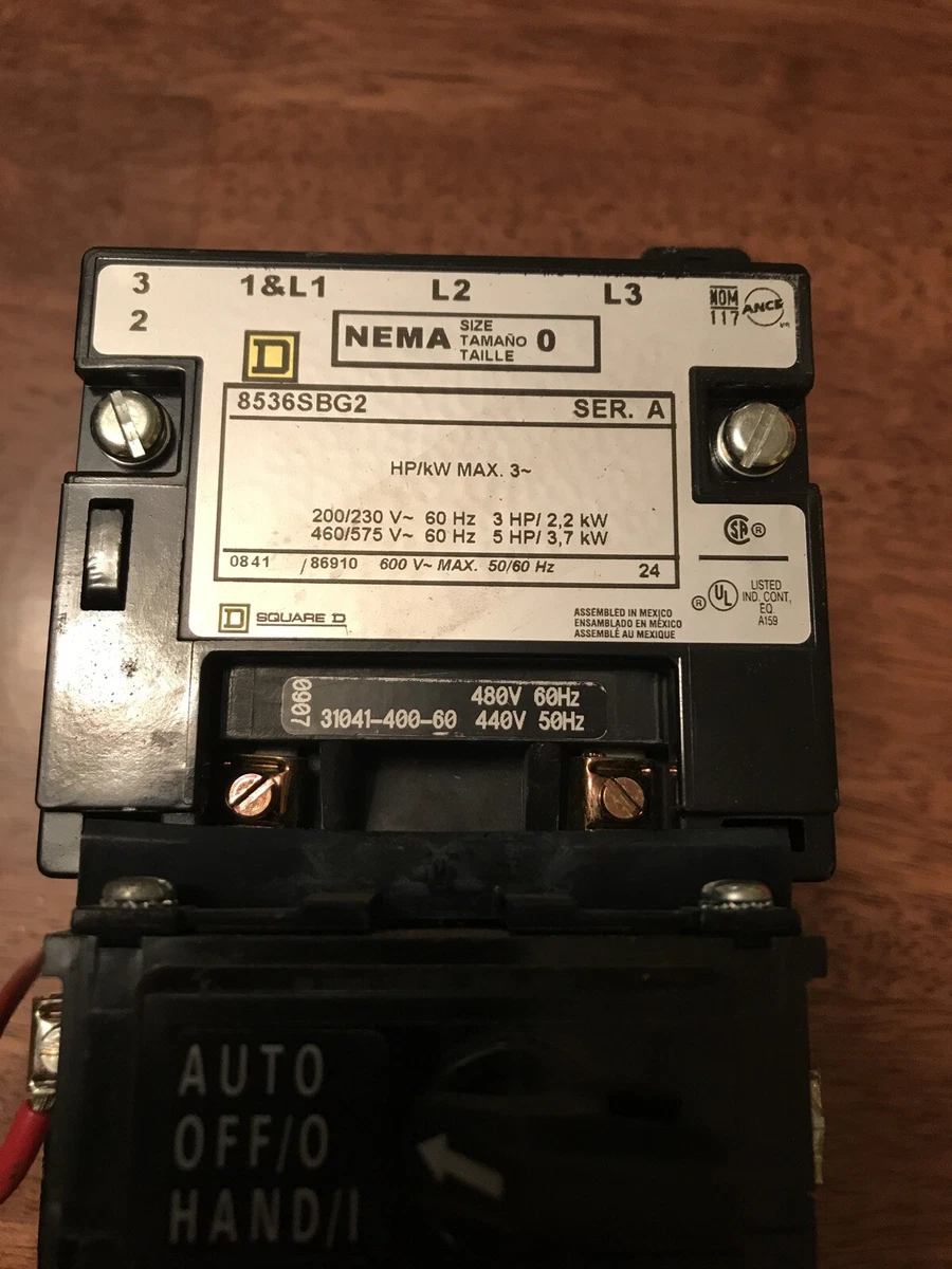 Square D 8536 SBG2 Size 0 3 Pole Motor Starter w/ 480 Coil And B2.65 Overload Square D 8536 SBG2 Size 0 3 Pole Motor Starter w/ 480 Coil And B2.65 Overload