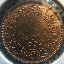 India-British 1939b 1/2 Anna Uncirculated Y-47 A464