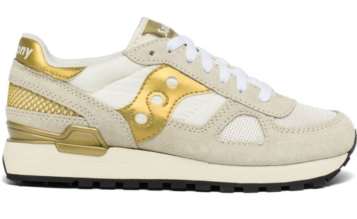 Sneaker saucony jazz triple in pelle beige e argento con dettagli gialli.  donna h-brands - Stileo.it