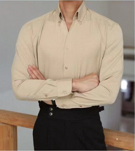 Französisches Hemd Herren Langarm Freizeit Slim Business Kleid Stehkragen Bluse - Bild 13 von 22