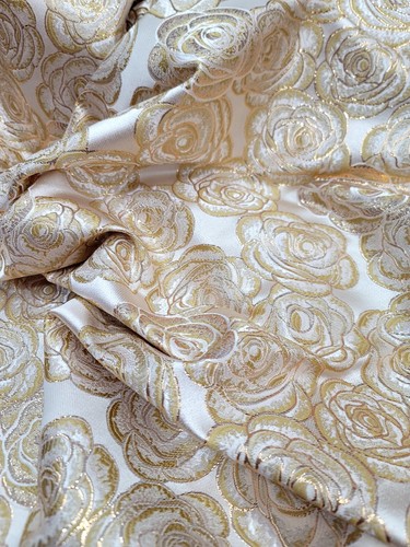 BEIGE METALLIC GOLD Floral Brocade Fabric Sold By The Yard FOR DRESS UPHOLSTERY 