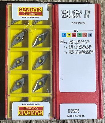 19pcs SANDVIK VCGX 110204-AL H10 REVERSIBLE CUTTING PLATES CARBIDE INSERTS