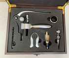 Wine Bottle Opener 6 Piece Steel Bar Set in 10.75" x 8.75" x 2.75" Wooden Box — photo 2