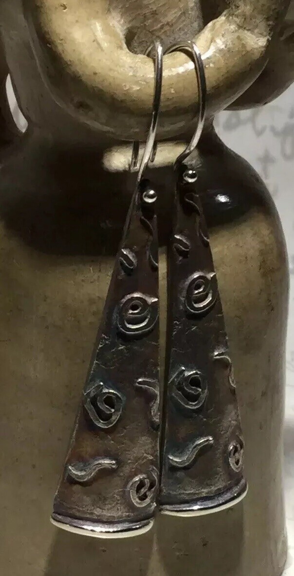 Handmade Raised Patterned Oxidized 925 Sterl Tria… - image 7