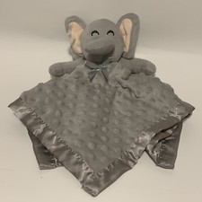 Gray Elephant Plush Lovey Baby Security Blanket Minky Dots Satin Trim Bottom