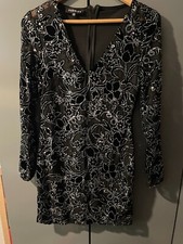 Parisian black velveteen long sleeves sparkly dress size 10