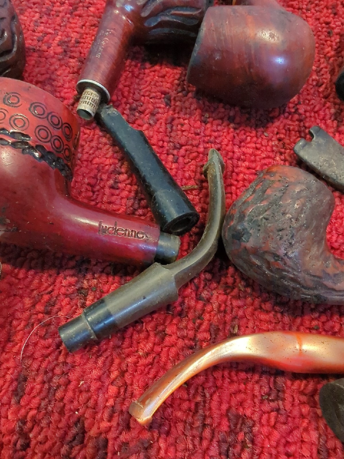 LOT OF WOOD SMOKING PIPES & PARTS CIGAR PAPYRATE TOBACCO STUMMEL STEMS