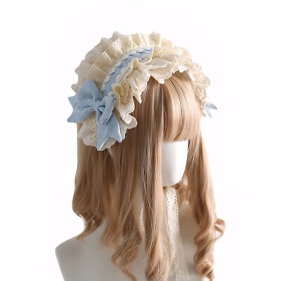 Sweet Lace Headband with Bows Ruffled Frilly CLA Tie Bonnet Hairband Ballet